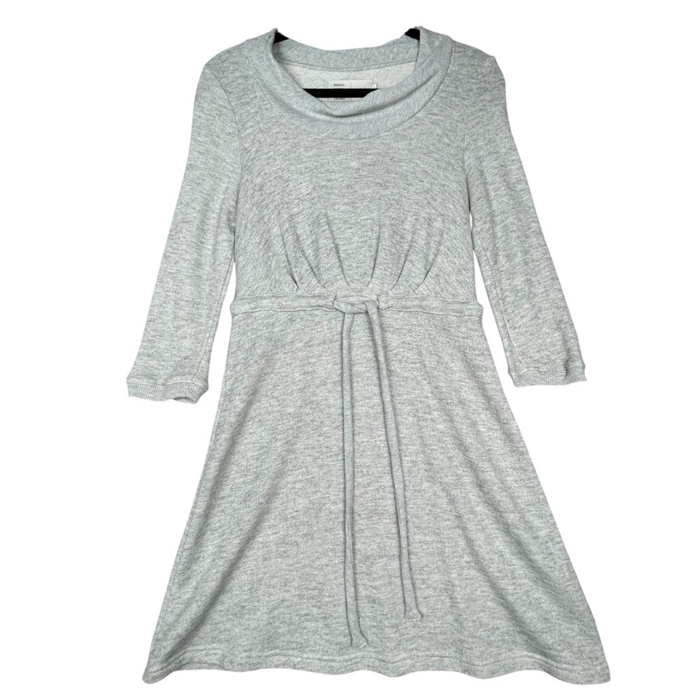 Anthropologie Casual Light Gray Knit Tie-Waist Dress